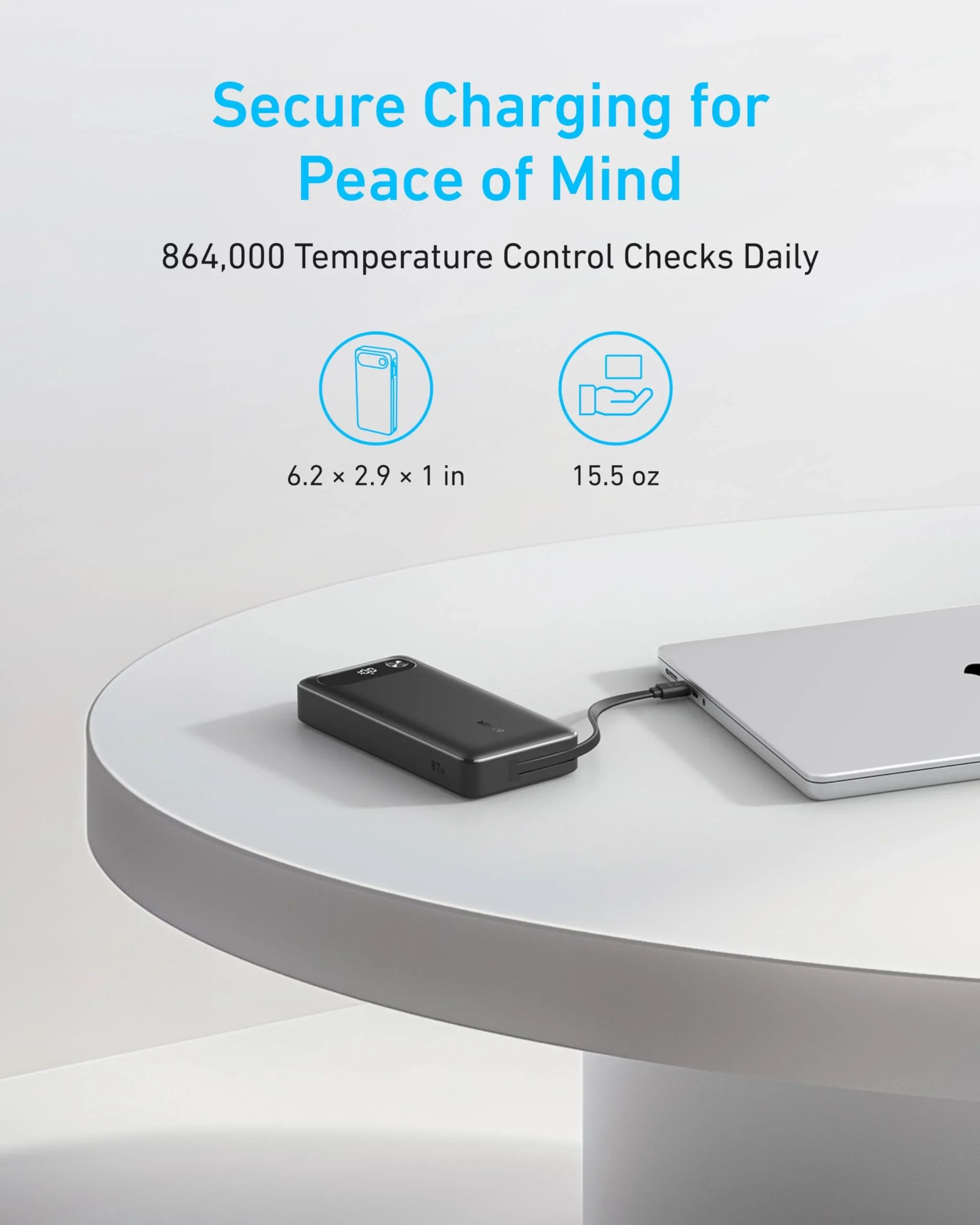 Anker Power Bank 20K, 87W, Built-In USB-C Cable - Image 4