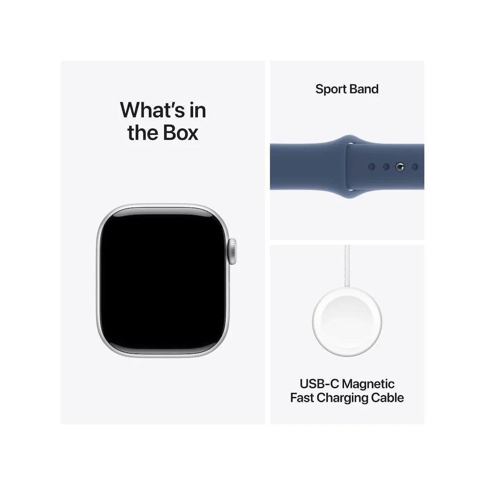 Apple Watch Series 10 46mm Silver Aluminium Case with Denim Sport Band - Image 4