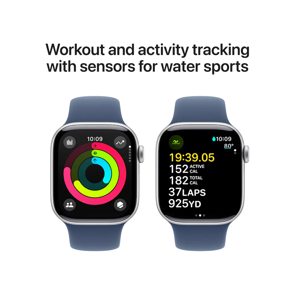 Apple Watch Series 10 46mm Silver Aluminium Case with Denim Sport Band - Image 5