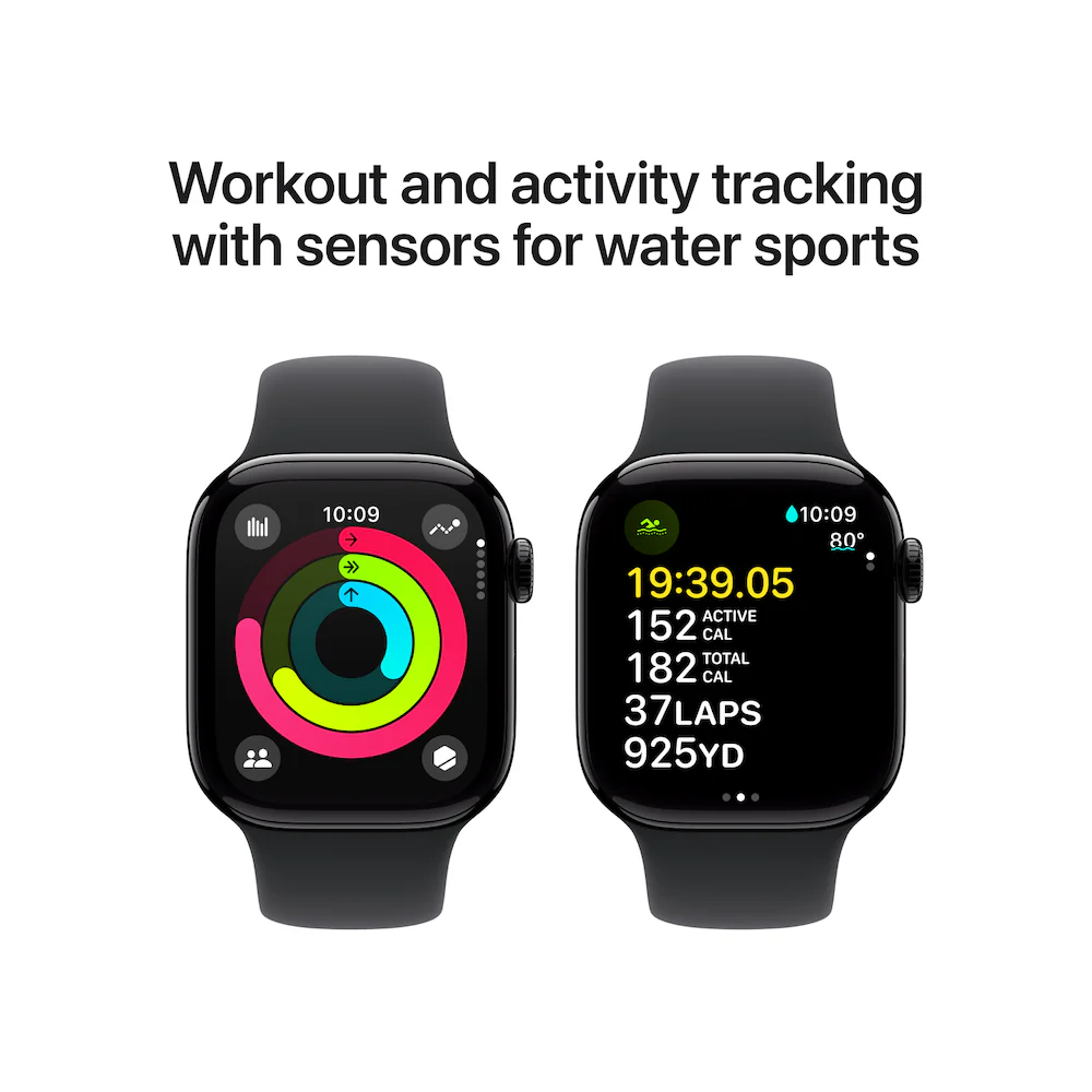 Apple Watch Series 10 42mm Jet Black Aluminium Case with Black Sport Band - Image 4