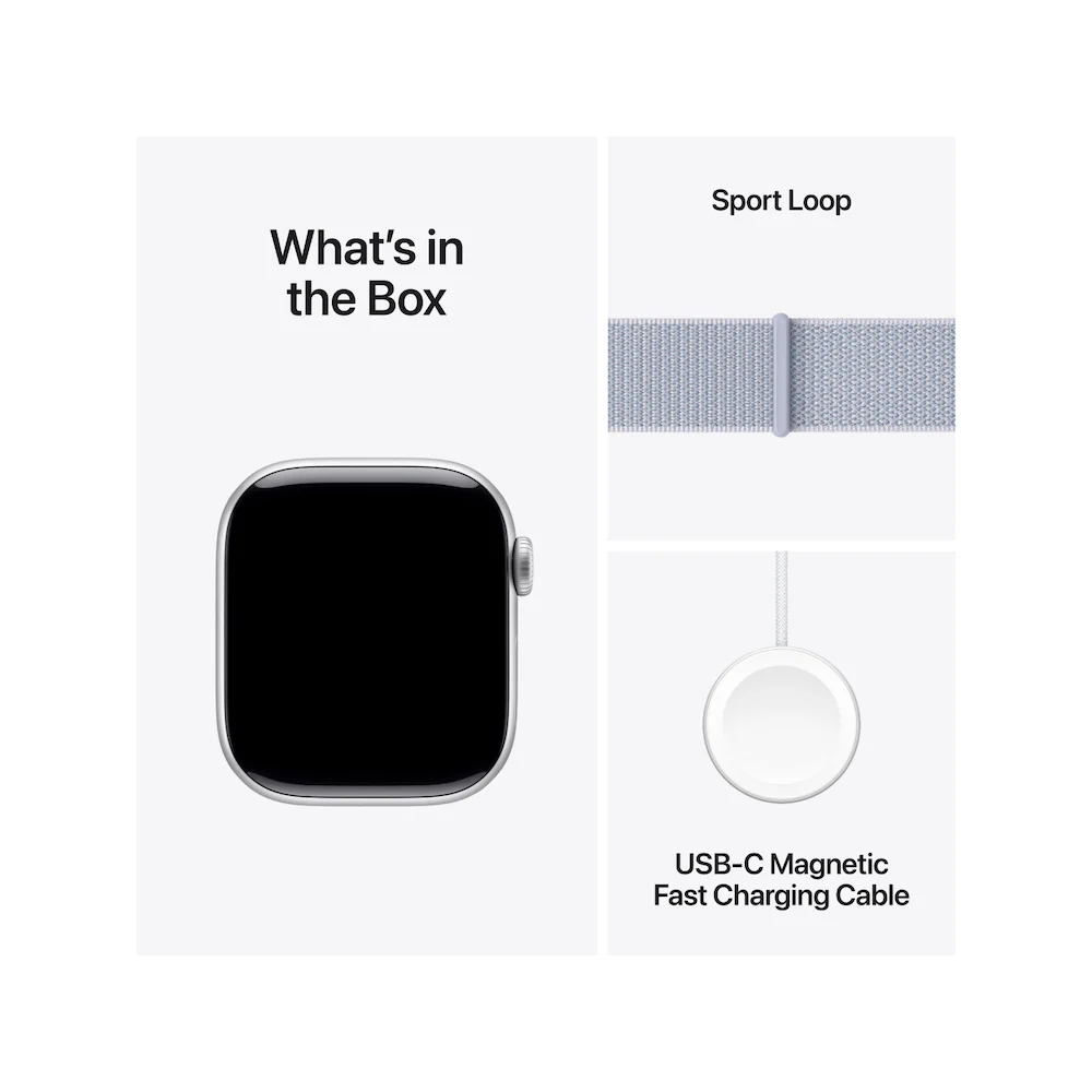 Apple Watch Series 10 46mm Silver Aluminium Case with Blue Cloud Sport Loop - Image 8