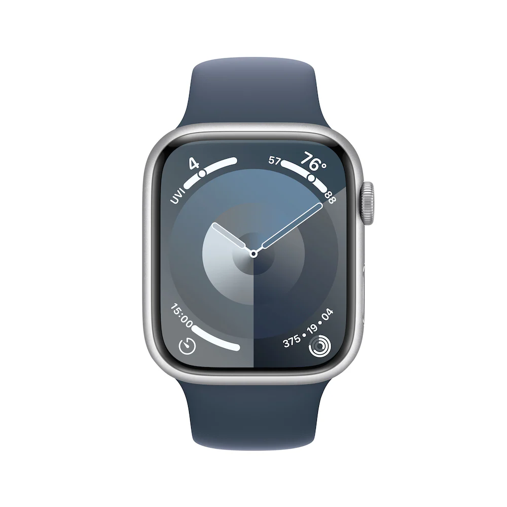 Apple Watch Series 9 GPS 45mm Silver Aluminium Case with Storm Blue Sport Band - Image 2