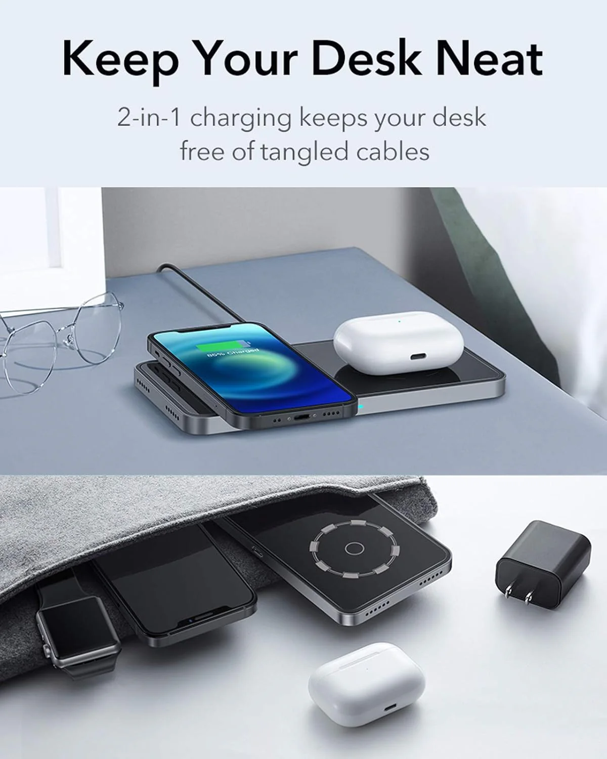 ESR HaloLock 2-in-1 Magnetic Wireless Charging Station - Image 2
